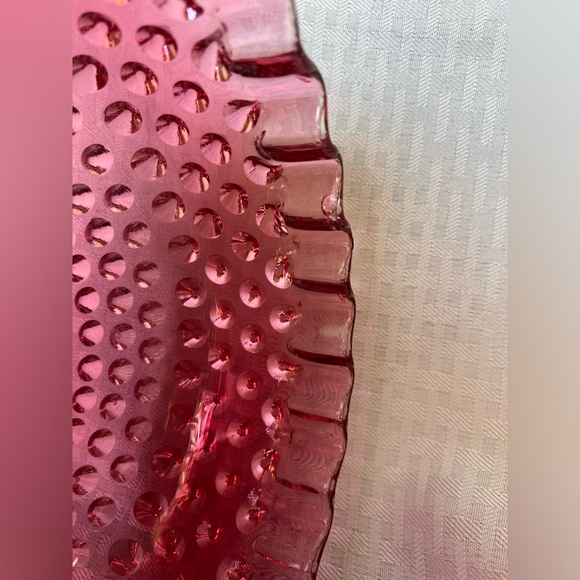 Vintage Cranberry Hobnail Large Pitcher & Dew Drop Glass Bowl | 1950s - Picture 13 of 16